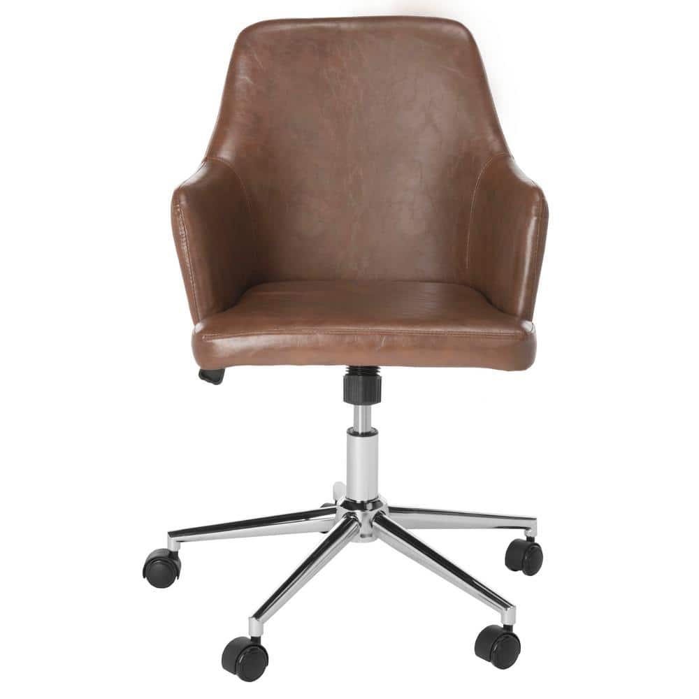Cadence Brown Leather Swivel Office Chair with Chrome Base
