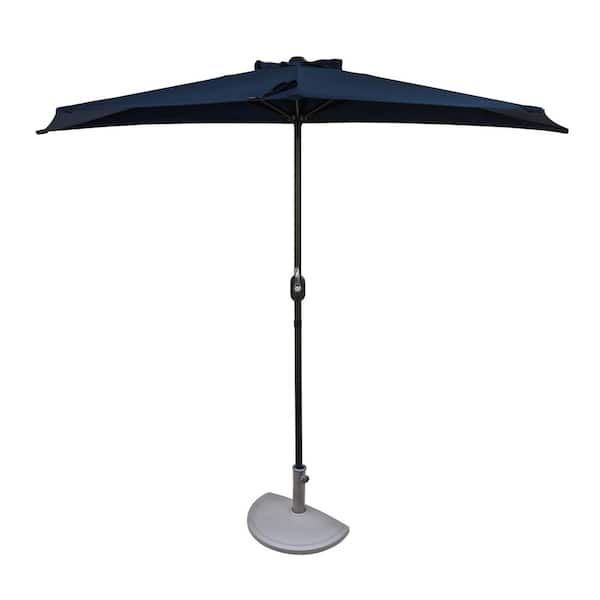 Island Umbrella Lanai 9 ft. Polyester Half Market Patio Umbrella in Navy Blue