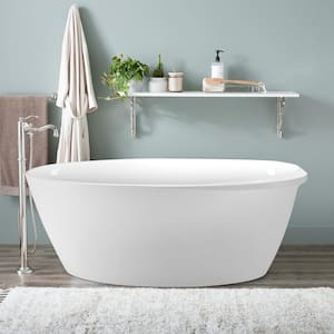 59 in. Acrylic Freestanding Bathtub Flatbottom Soaking SPA Tub Not Whirlpool Bathtub in White