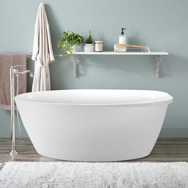 Mokleba 59 in. Acrylic Freestanding Bathtub Flatbottom Soaking SPA Tub ...