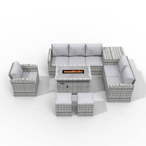 Puerta 6-Piece Steel Wicker Patio Conversation Set with Grey Cushions