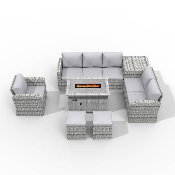 DIRECT WICKER Puerta 6-Piece Steel Wicker Patio Conversation Set with Grey Cushions
