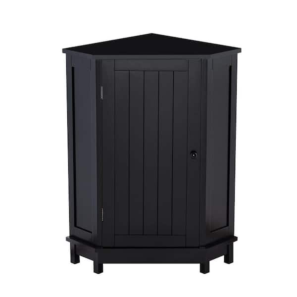 24.8 in. W x 14.3 in. D x 31.4 in. H Black MDF Board Corner Storage Cabinet Linen Cabinet