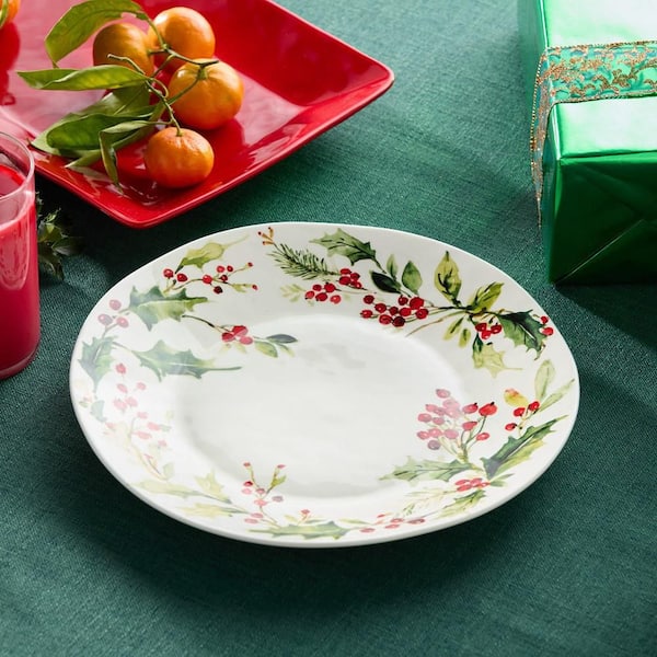 Holly And Vines Round 13 in. Assorted Colors Stoneware Platter