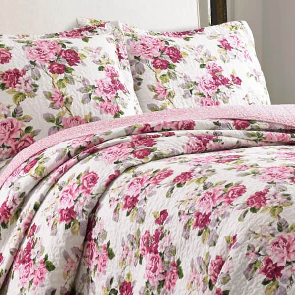 Lady Pepperell Floral/Botanical Cotton Comforter Set, King, Pink 