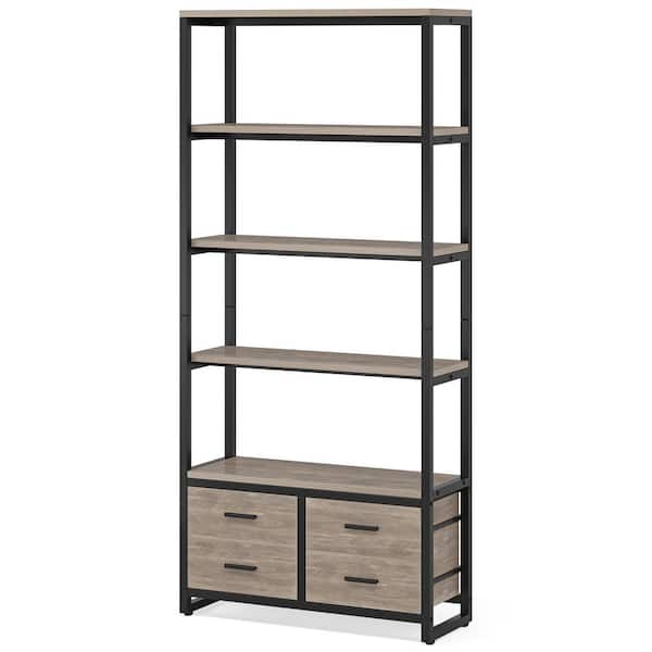 Tribesigns Earlimart 70.9 in Gray Bookcase, 5-Tier Etagere Bookshelf with 4 Drawers, Living Room