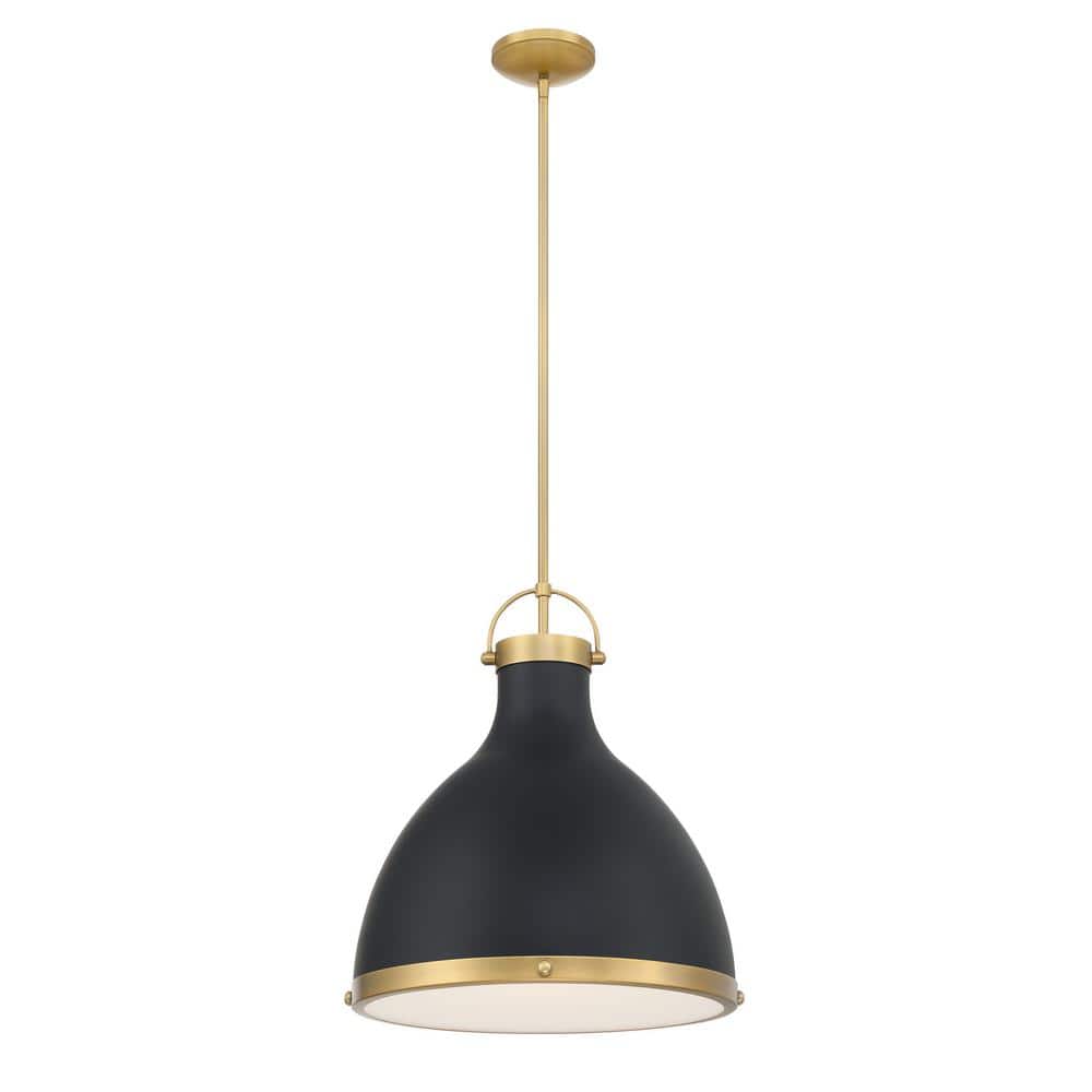 Lynk 100-Watt 1-Light Dark Matte Black and Legacy Brass Cone Pendant Light with Etched Opal Glass Shade No Bulb Included price history on PriceWatchPro