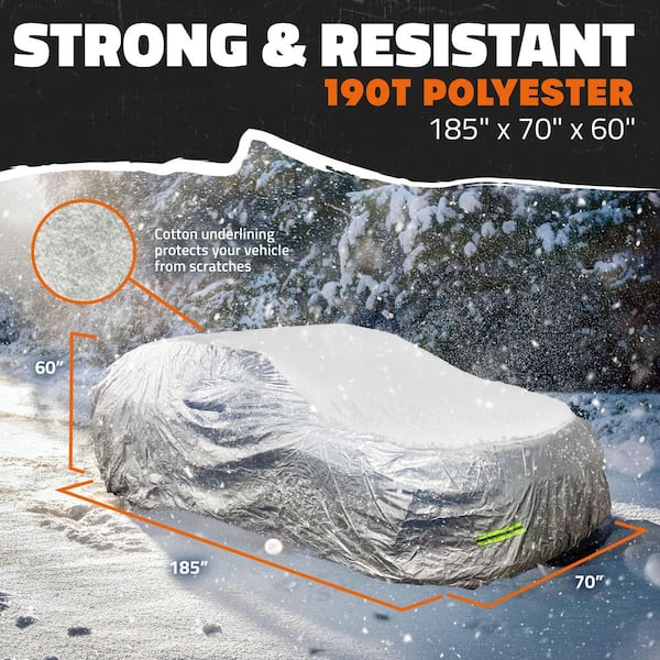 Mockins 185 in. x 70 in. x 60 in. Water Resistant Car Cover - 190T Silver Polyester - Small Sedan