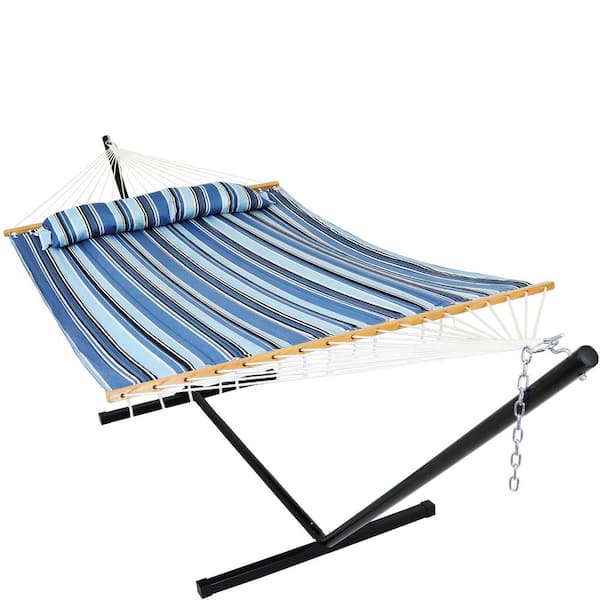 Sunnydaze 12 ft. Quilted Fabric Hammock Bed with Stand Misty Beach