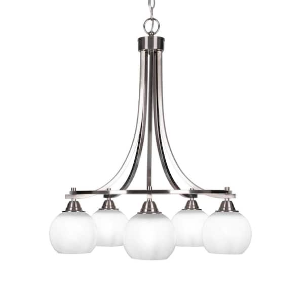Unbranded Madison 5-Light Brushed Nickel Round Chandelier with 5.75 in. White Marble Glass Shades, No bulbs included