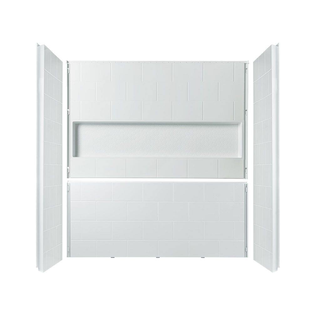 32 in. x 60 in. x 77.5 in. 4-Piece Easy Glue Up Alcove Tub Surrounds with Built-In Shelves in High Gloss White price history on PriceWatchPro