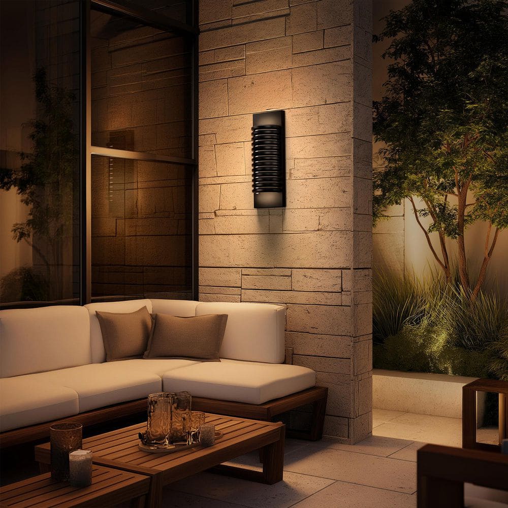 Loome 16 in. 1-Light Black Indoor/Outdoor Wall Sconce Intgerated LED with Acrylic Diffuser 4CCT price history on PriceWatchPro