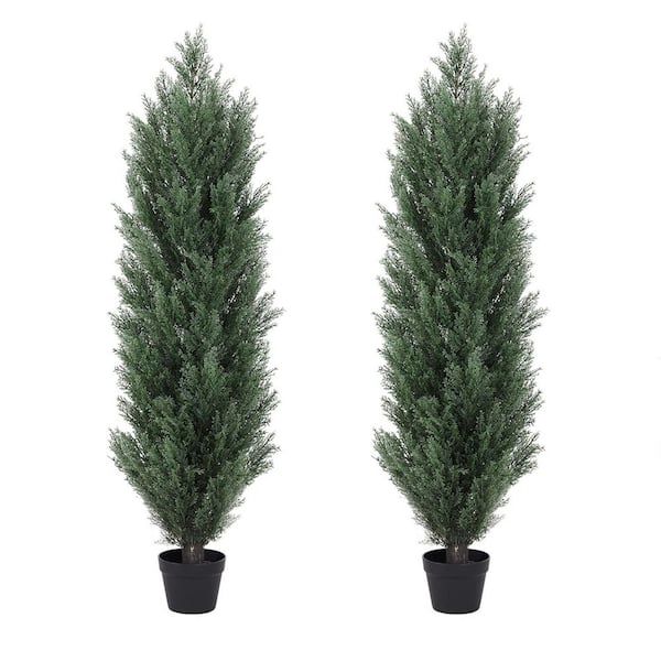 2-Piece 48 in. Artificial Cedar Tree Monochrome pines in Pot for Garden