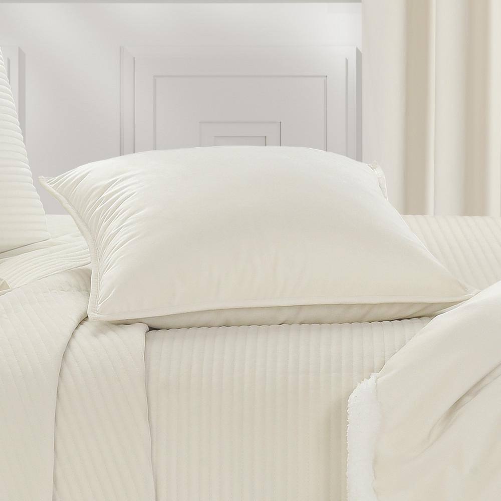 Ivory Polyester Box Throw Pillow with Trim