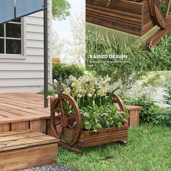 ESILOO Wooden Wagon Planter Box 3-Tier Raised Garden Bed-Rustic