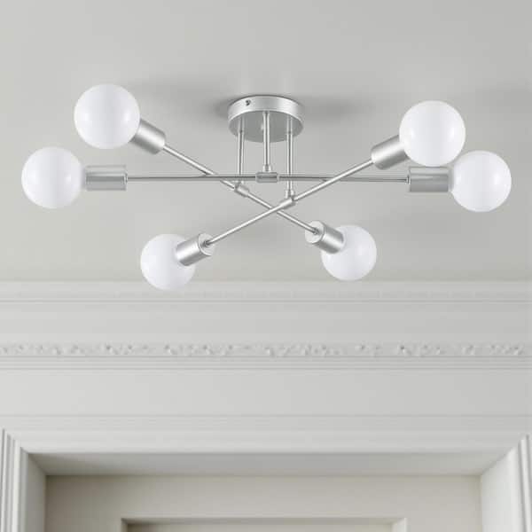 6-Light Nickel Adjustable Modern Sputnik Chandelier for Dining Room