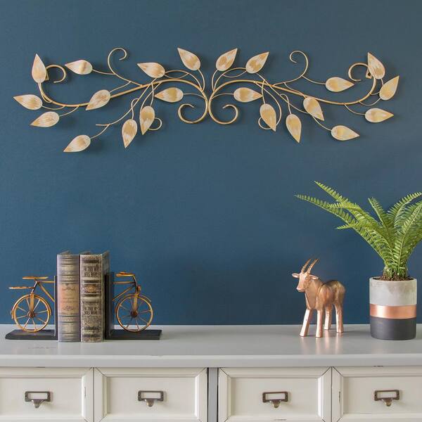 Stratton Home Decor Brushed Gold Over the Door Metal Scroll Wall Decor