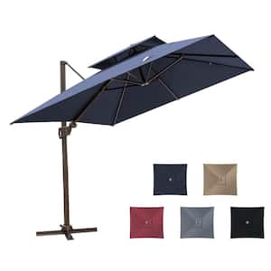 10 ft. Double Top Aluminum Cantilever Tilt Patio Umbrella in Navy Blue