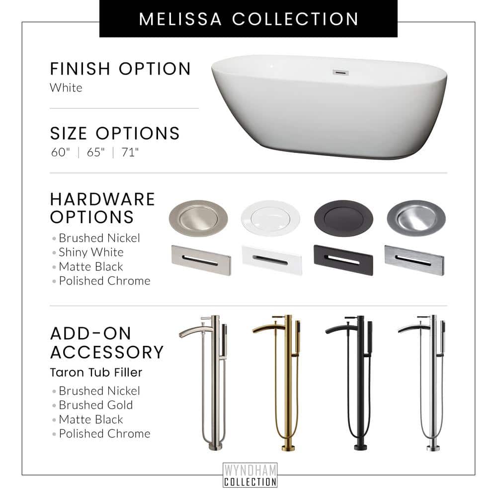Melissa 71'' White Freestanding Acrylic Soaking Bathtub
