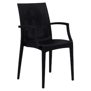 Black Mace Modern Stackable Plastic Weave Design Indoor Outdoor Dining Chair with Arms