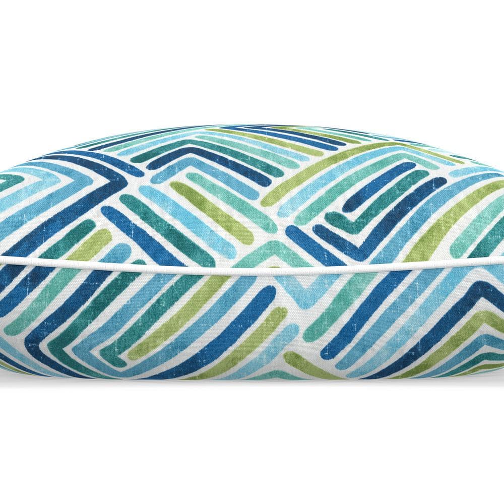 Estie Ocean Geometric Blue and Green Outdoor Throw Pillows, Set of 2