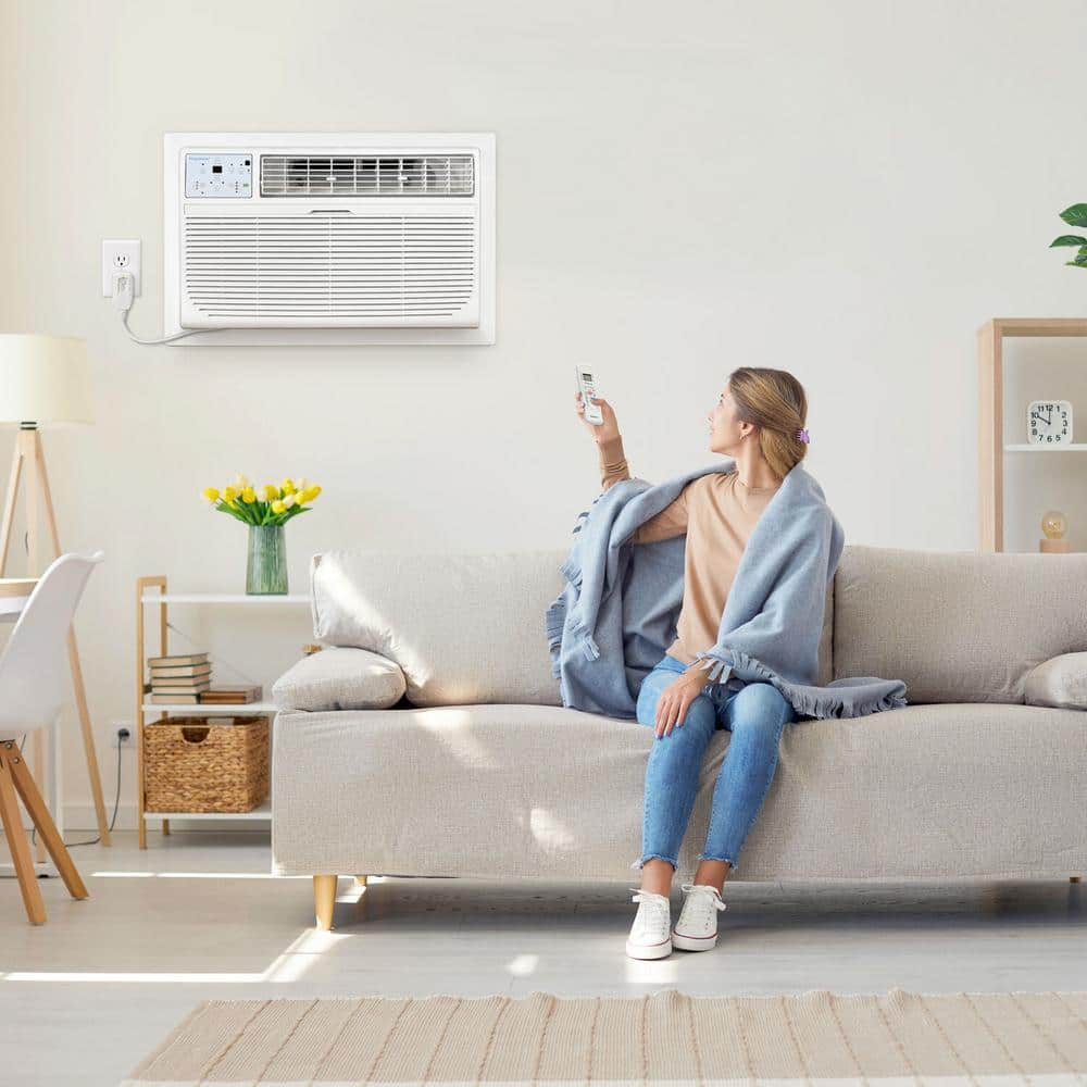 White 10,000 BTU Wall Mounted Air Conditioner with Heater and Remote
