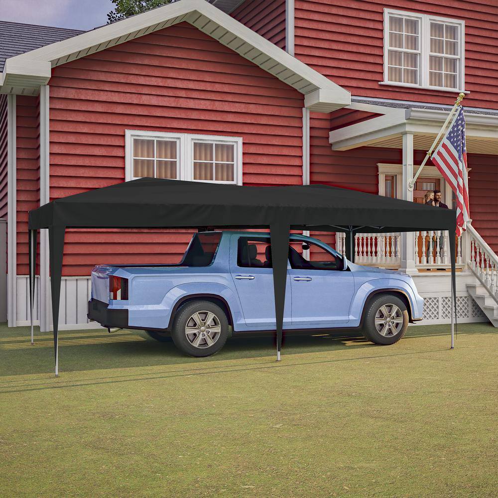 10 ft. x 20 ft. Black Steel Frame Pop-Up Canopy Tent with Adjustable Height and Sidewalls