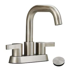 4 in. Centerset Double-Handle 3 Holes Bathroom Faucet with Pop-Up Drain in Brushed Nickel