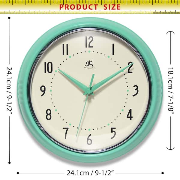 Infinity Instruments Retro Round Mint Green Aluminum Wall Clock