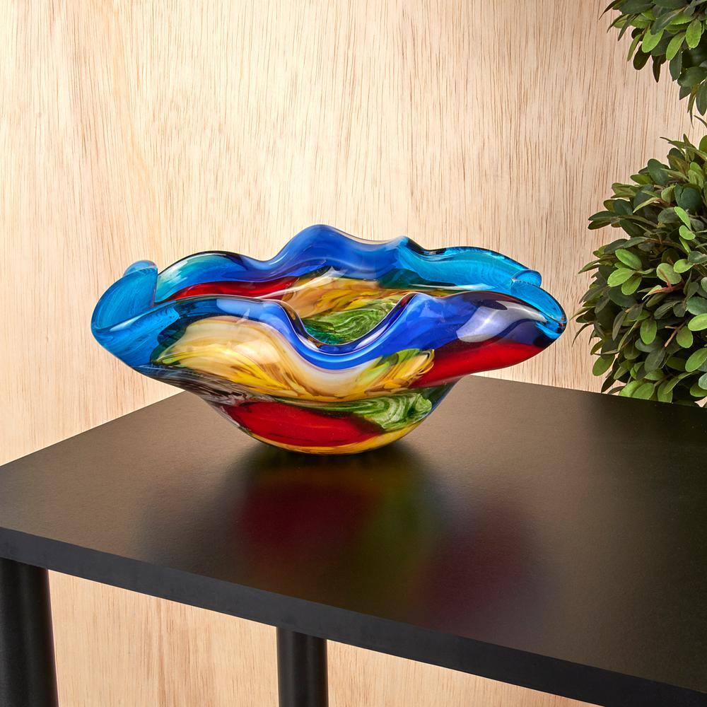 Stormy Rainbow Murano-Style 8.5" Art Glass Centerpiece Bowl