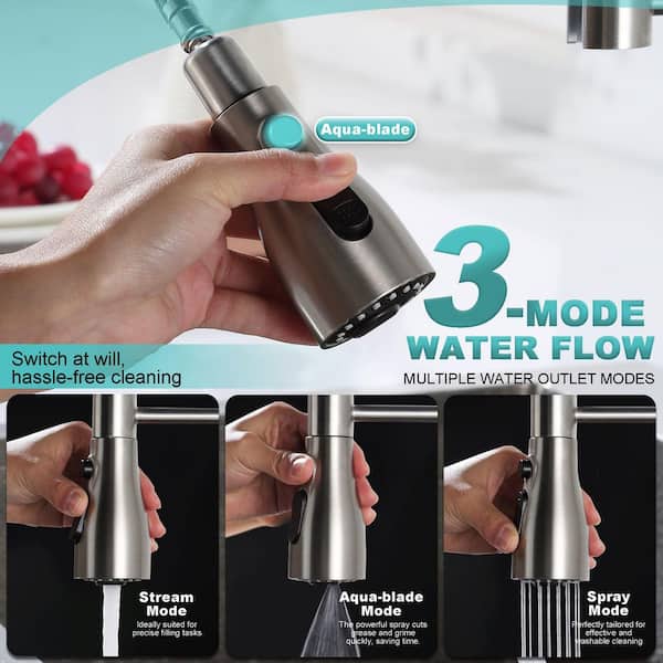 16.9 in. Single-Handle Pull-Down Sprayer Kitchen Faucet with 360 ° Swivel Spout in Brushed Nickel