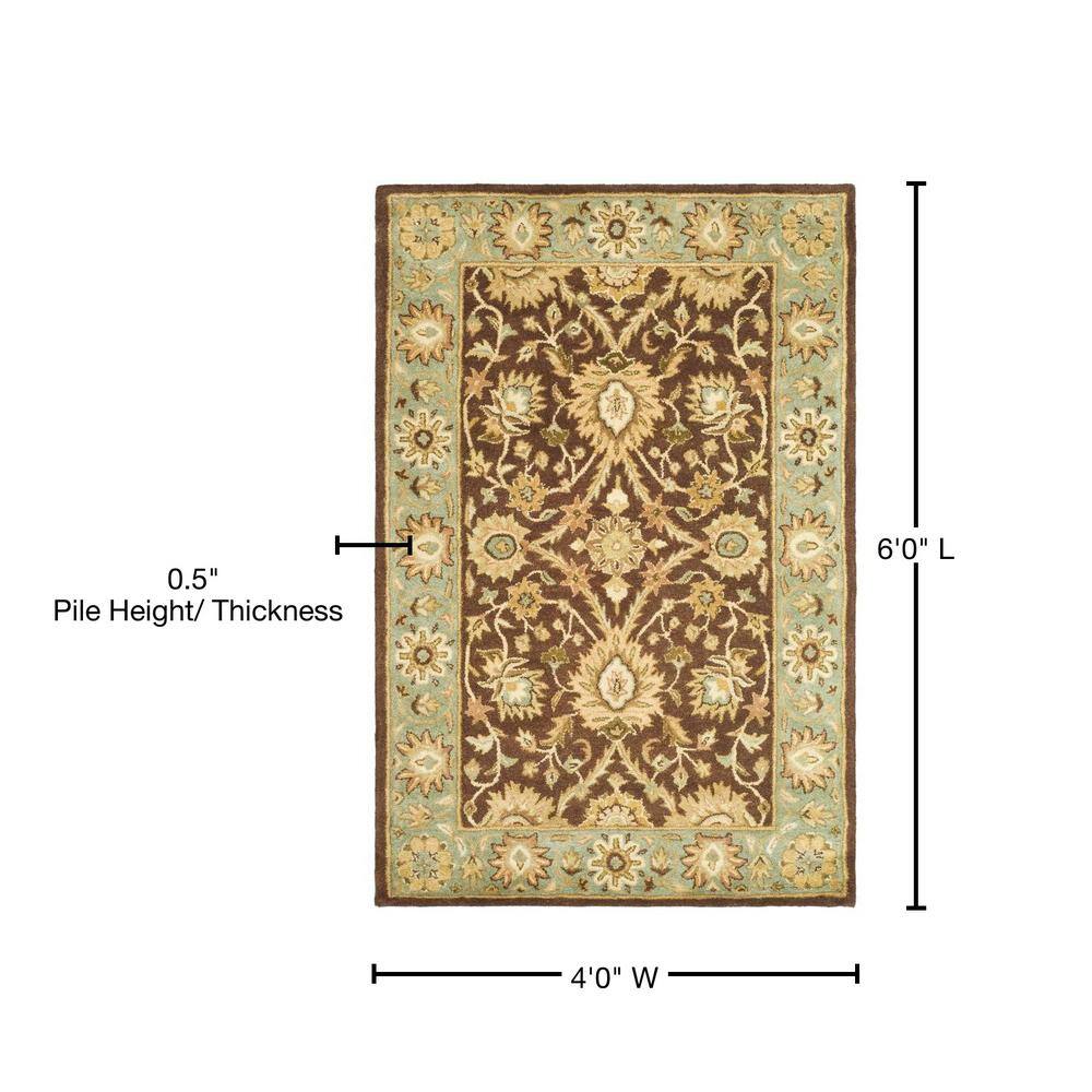 Heirloom Chocolate and Blue Hand-Tufted Wool Area Rug, 4' x 6'