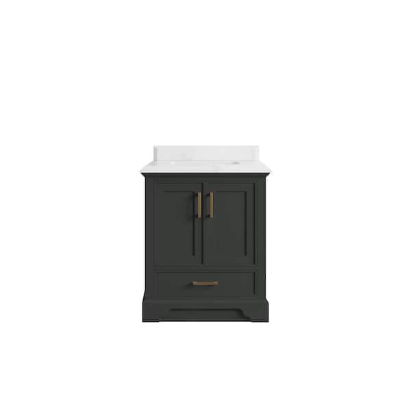 Willow Collections Charlotte 30 in. W x 22 in. D x 36 in. H Single Sink Bath Vanity Center Black Top with 1.5 in. Empira White Quartz Top
