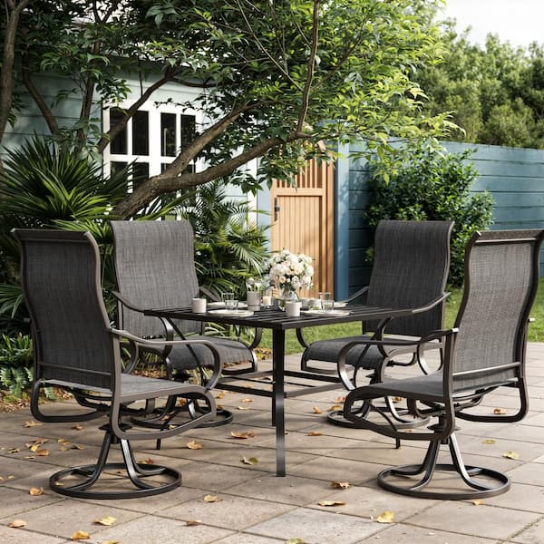 Dark Gray Iron Metal 4-Person Outdoor Dining Set With Square Table, Number of 5 Pieces.