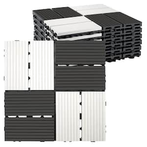 12 in. x 12 in. x 0.8 in. 6 Pcs White Black Composite Patio Deck Tiles, DIY Wood Plastic Interlocking Decking Tiles