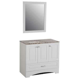 Stafford 36 in. Vanity in White and Stone Effects with Vanity Top in Rustic Gold and Mirror