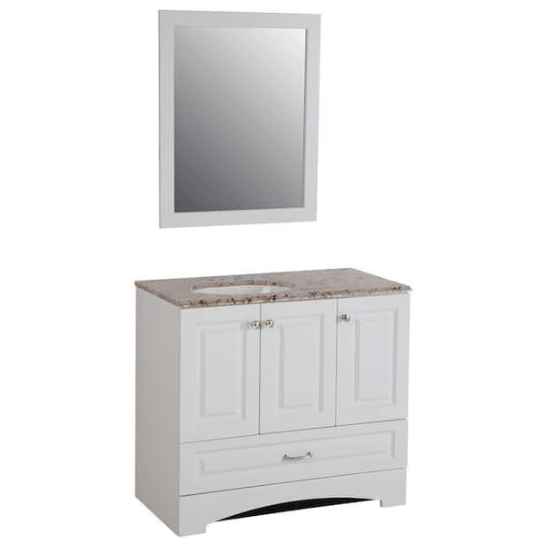 Glacier Bay Stafford 36 in. Vanity in White and Stone Effects with Vanity Top in Rustic Gold and Mirror