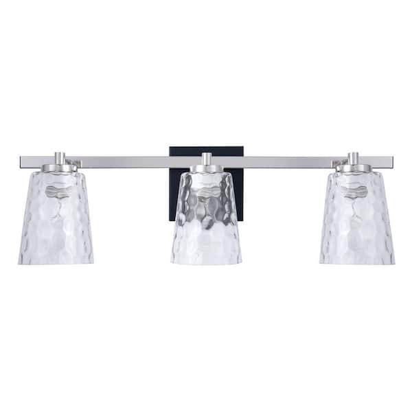 Radiance 22.8 in. 3-Light Nickel Vanity Light with Clear Water Glass Shades