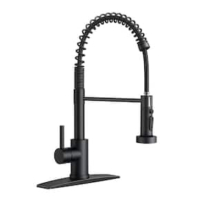Single-Handle Pull Down Sprayer Kitchen Faucet with Deckplate in Matte Black