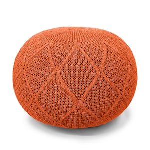 Outdoor Pouf Ottoman Round ?19.7xH12.8 Knitted Floor Footstools Woven Ottoman For Footrest Patio Cushion (Orange)