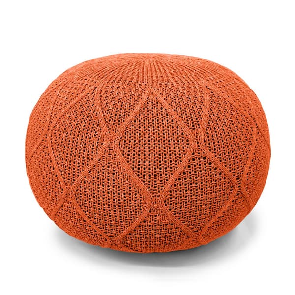 BLISSWALK Outdoor Pouf Ottoman Round ?19.7xH12.8 Knitted Floor Footstools Woven Ottoman For Footrest Patio Cushion (Orange)