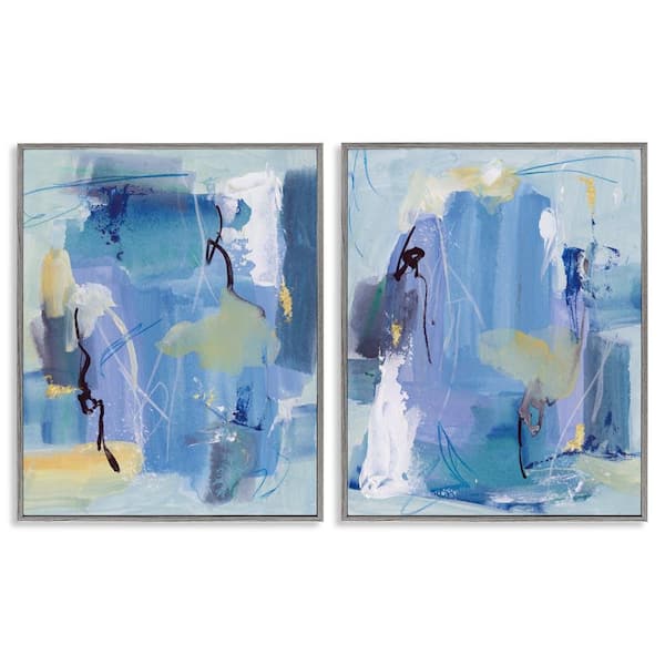 Stupell Industries Blue Abstract with Yellow by Melissa Wang 2-Pieces Gray Framed Abstract Giclee Art Print 20 in. x 16 in.