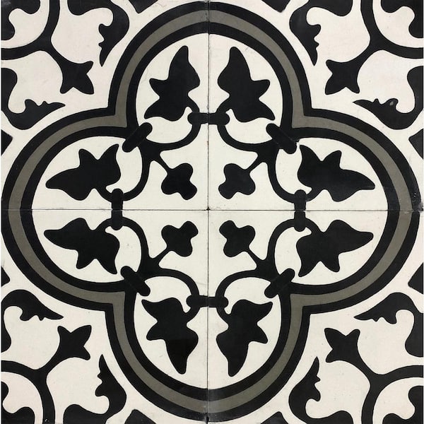 Unbranded KCT 01 Black, White, Grey 8 in. x 8 in. Regular Handmade Floor/Wall Cement Tile (7.11 sq. ft./Box)