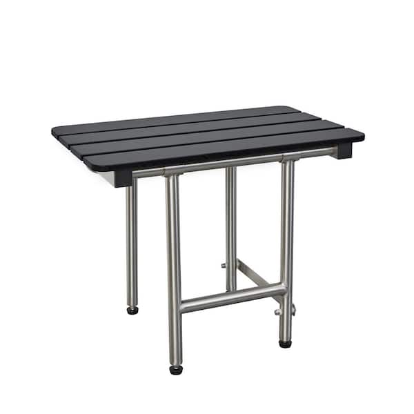 32 in. x 15 in. ADA Bariatric Folding Wall Mount Bathroom Shower Seat Bench with Legs, Black Slatted Phenolic Seat