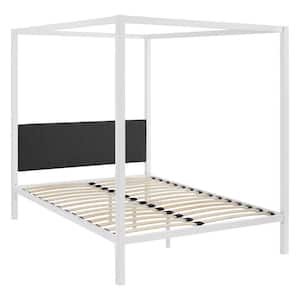 Raina White Gray Queen Canopy Bed Frame