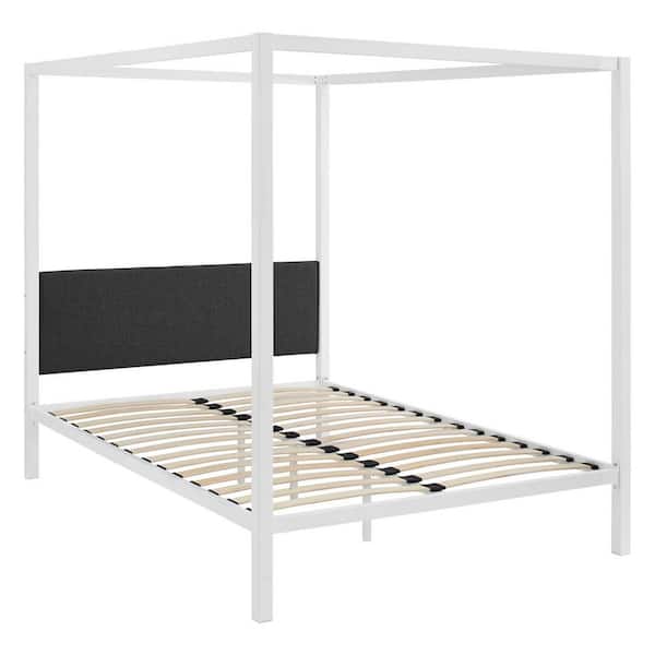 MODWAY Raina White Gray Queen Canopy Bed Frame