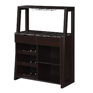 Uptown Black Faux Marble/Espresso 2 Drawer Wine Storage Bar with Shelves