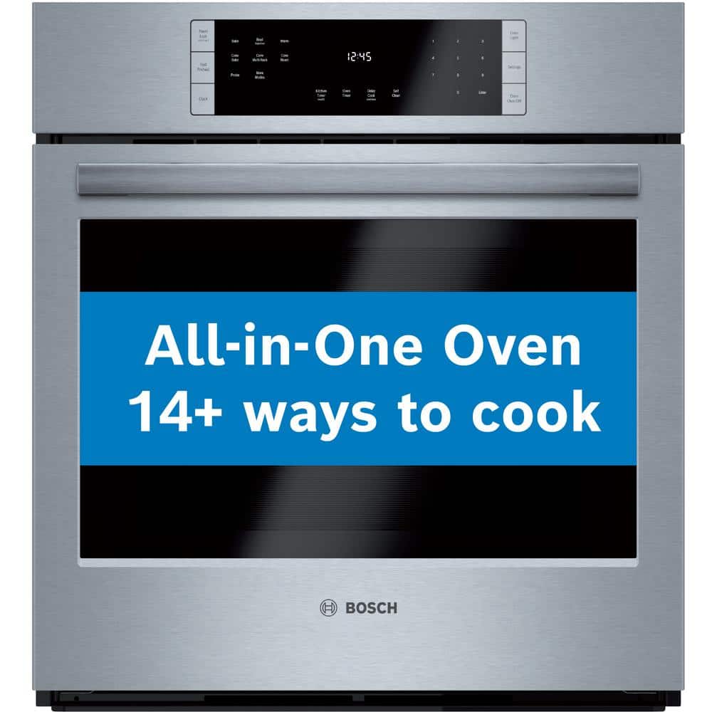 Bosch 800 Series 27 in Single Electric Wall Oven with European Convection Self Cleaning in Stainless Steel with Touch Controls, Silver