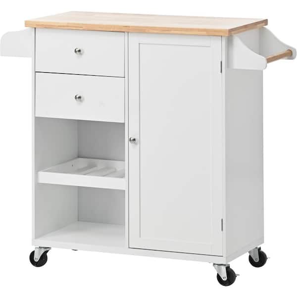 Tatahance White Wood 41.3 in. Kitchen Island with Spice Rack, Towel Rack and Two Drawers
