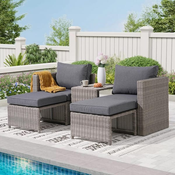 Freestyle 5-Piece Grey Wicker Outdoor Loveseat Sofa Set with Dark Grey Cushions